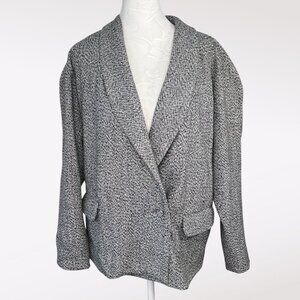 Vintage Oversized Tweed Blazer Made In England Black White Jacket Size 10